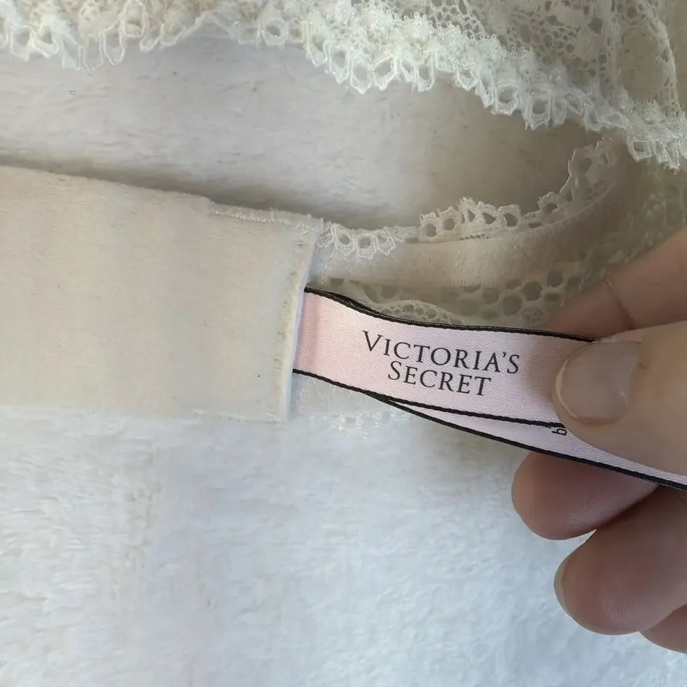 Victoria's Secret Long Line Halter Bralette XS Lace Top White Ivory Coquette